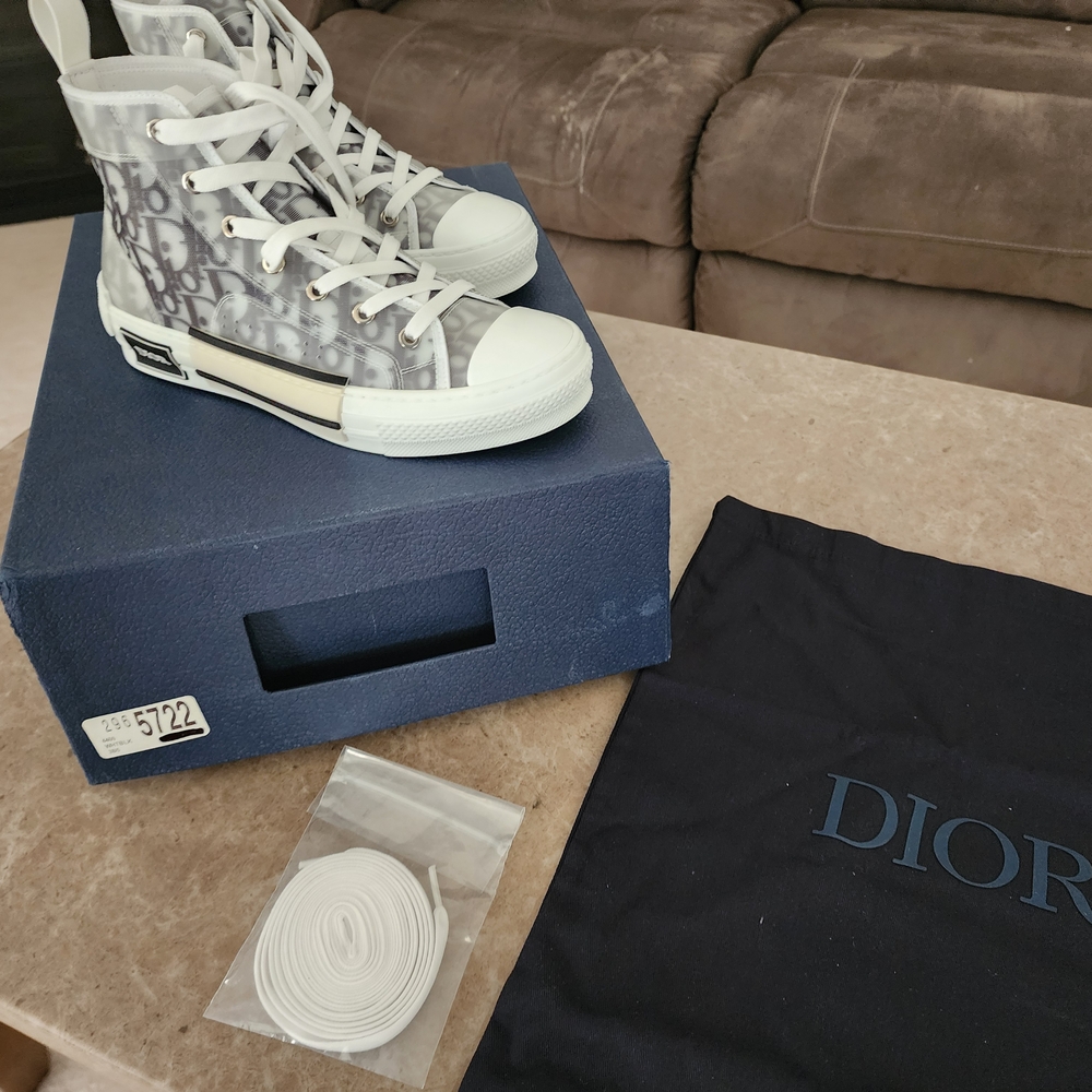 Dior B23 High-Top Canvas Sneakers in Gray and Cream